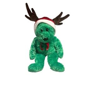 Vintage TY Beanie Buddy Green Holiday Teddy Plush Stuffed Animal